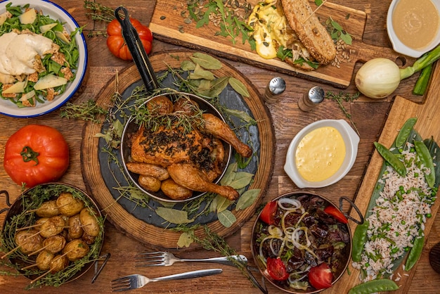 Assorted dishes on table